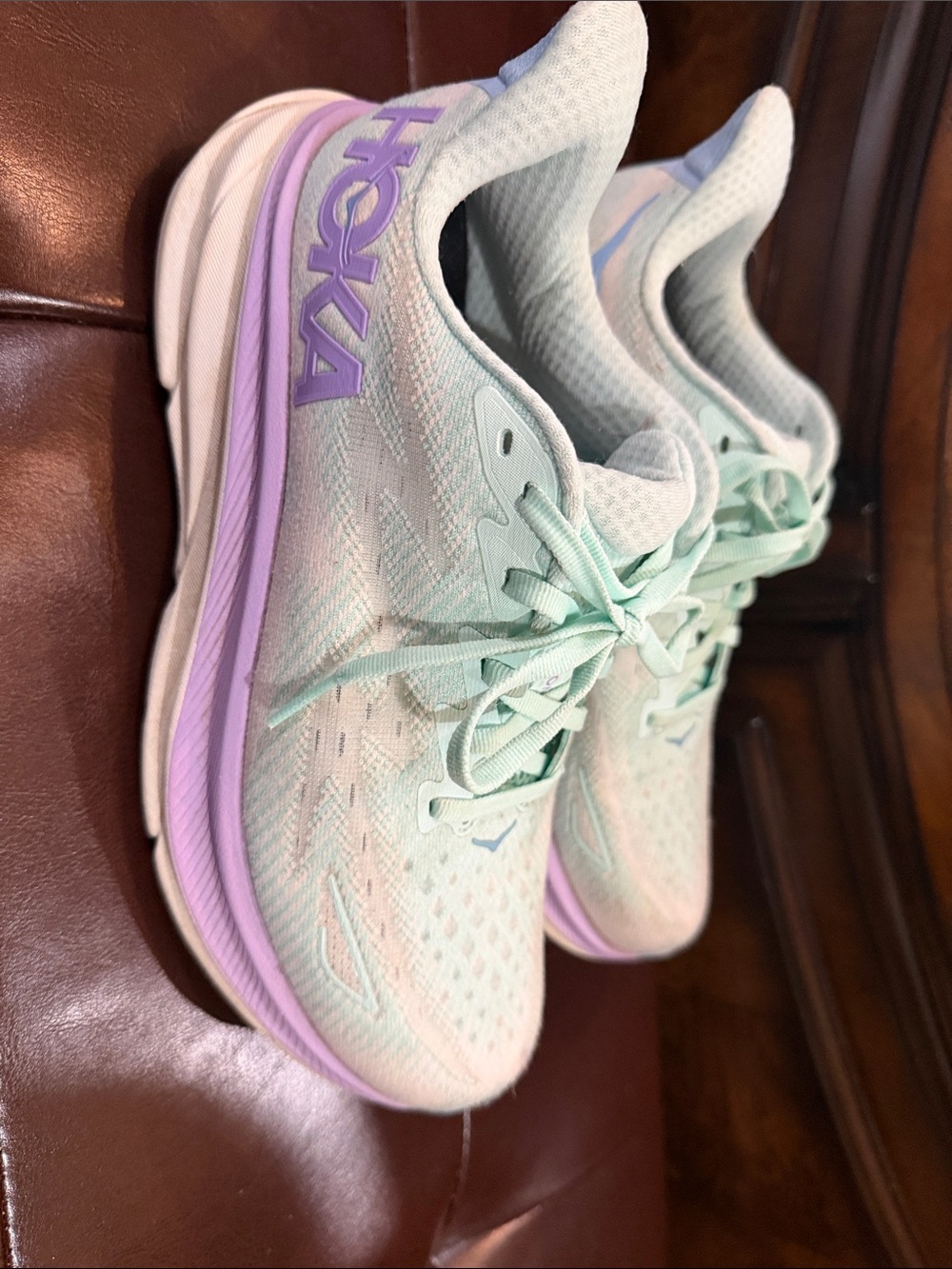 Hoka Women's Mint Green & Lavender Lace-Up Running Shoes